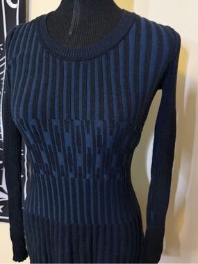 Max Studio XS Navy & Black Ribbed Scoop Neck Sweater Dress Y2K Bodycon